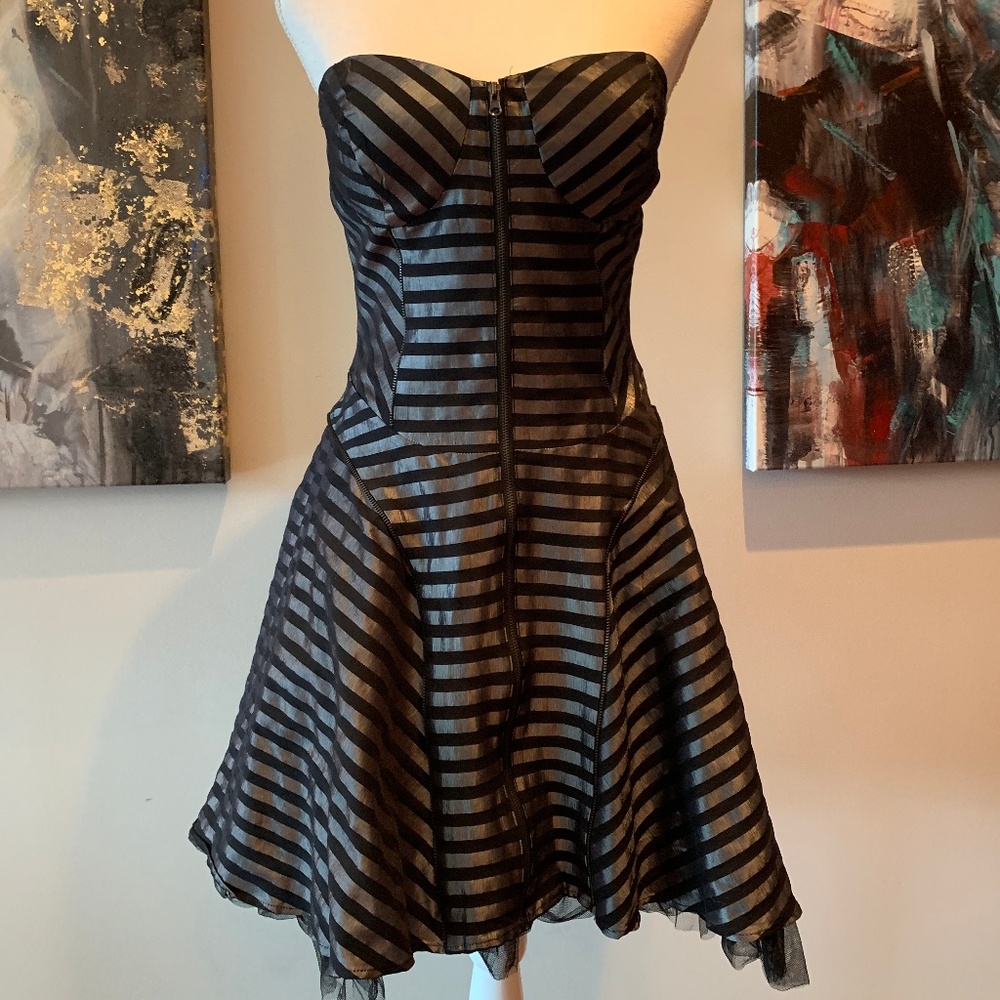 Strapless  Black, Silver with Lace trimming